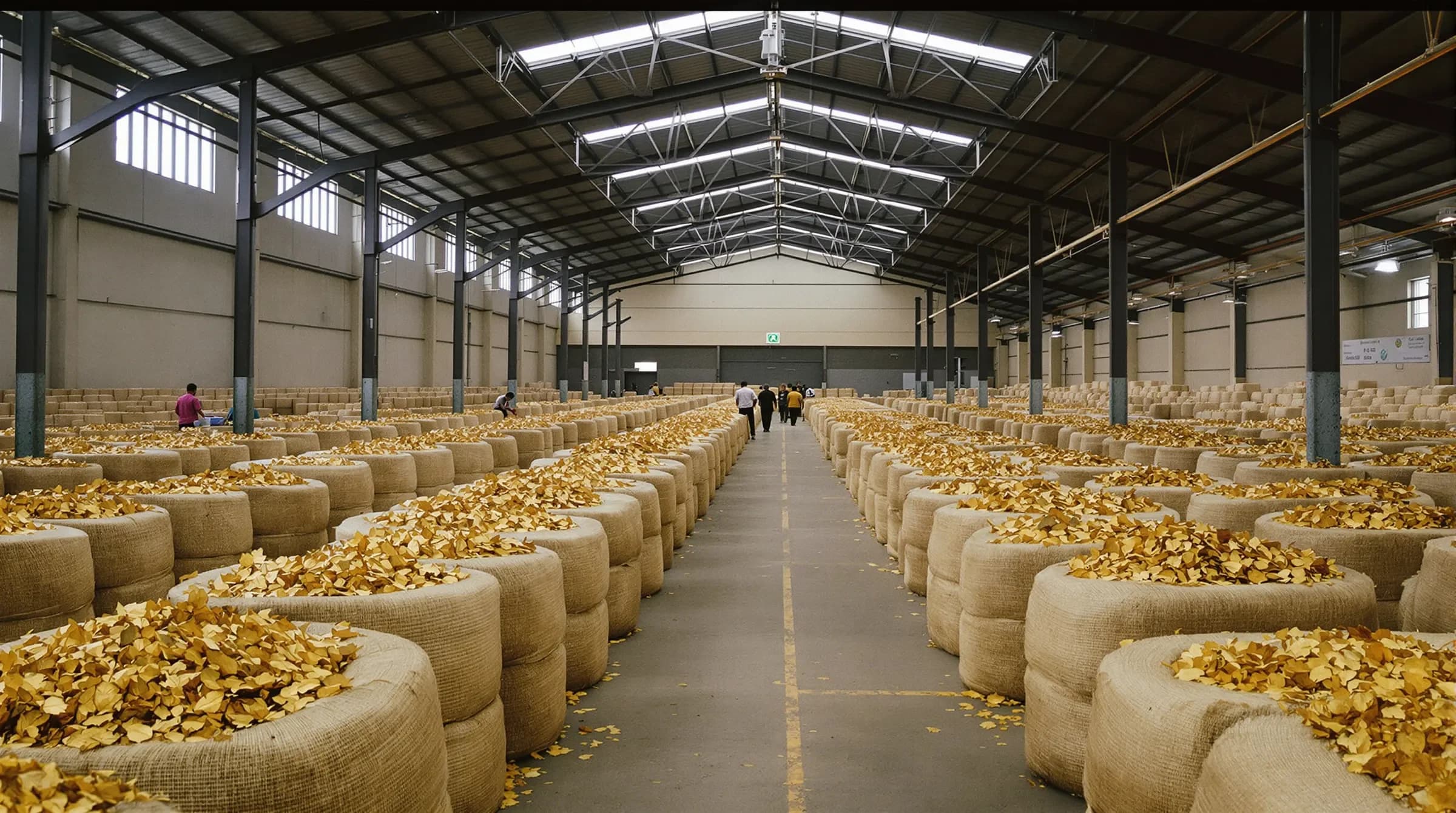 Tobacco bales on an auction floor